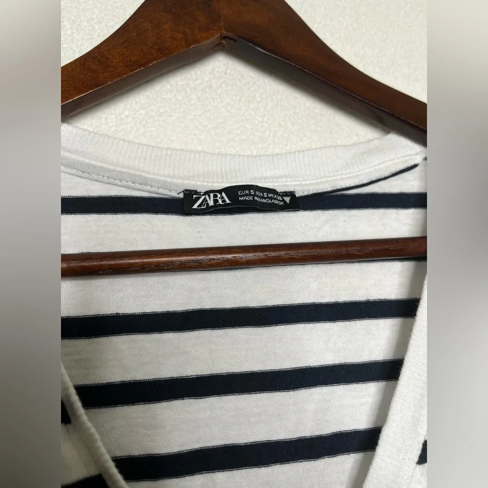 Zara Navy/White Striped T-Shirt Sz Small - Picture 5 of 6